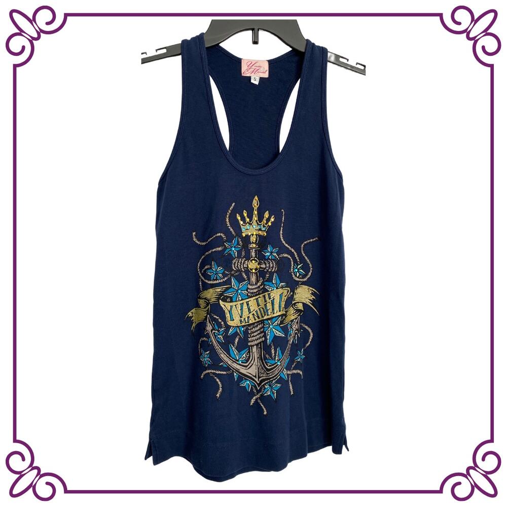 Yvette Mandell Jeweled Anchor & Crown Racer Back Tank Top Small